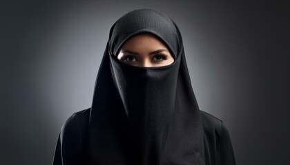 Naklejka premium A middle eastern muslim woman of Islamic faith is wearing a niqab or a burka or a hijab; faith photography; a religious attire of the Islamic faith for a muslim woman in the middle east; religion