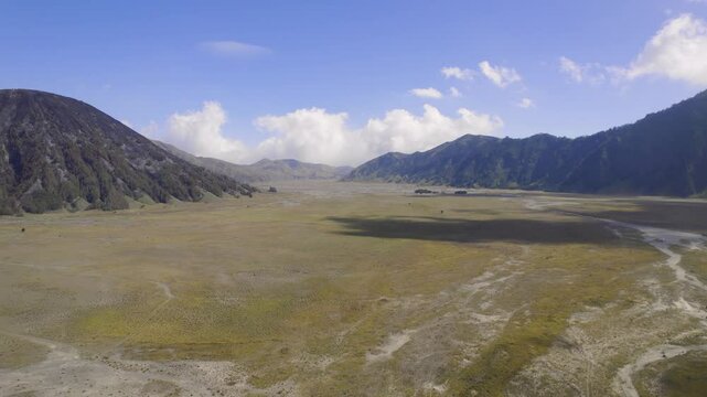 View of the Tengger Semeru National Park landscape, a very famous natural tourist area located in Probolinggo, East Java, Indonesia.
