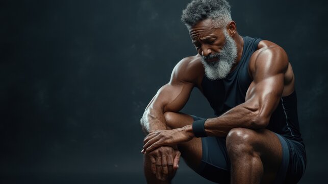 Man in thought, athletic build, contemplative pose