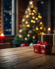 The Christmas background is adorned with traditional holiday elements.