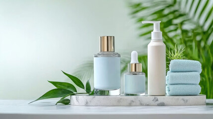 Elegant skincare products on a marble surface