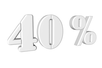 Creative 3D representation of forty percent sign with unique styling in bright colors