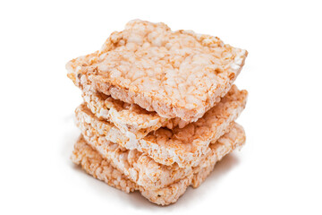 A Stack of Square Rice Cakes - Isolated on White. Dietary Crispbread - Isolation