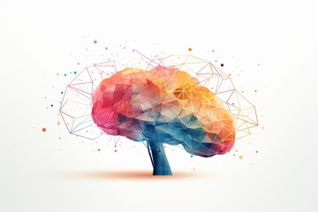 Abstract Polygonal Representation of a Brain with Colorful Dots