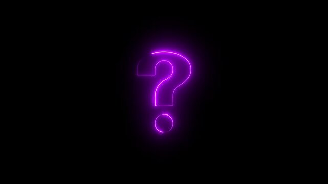 Abstract purple color neon font Question Mark Symbol animation. symbol and asking icon on black background.
