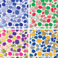 Vibrant abstract patterns showcase colorful pebble designs in a playful composition