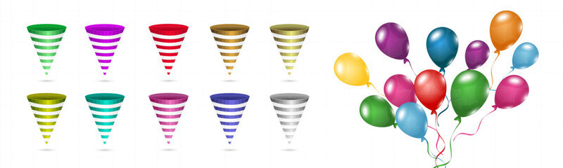 
Set of festive colorful cones and balls.Vector illustration.