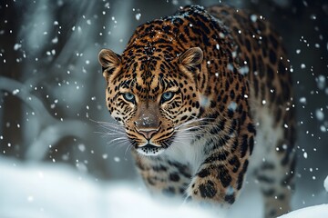 Obraz premium A leopard walks through the snow.