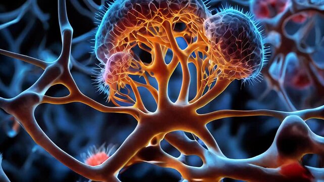microglia cell attached to a neural synapse performing its phagocytic role