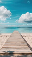 Fototapeta premium Tranquil Wooden Boardwalk Over Calm Water