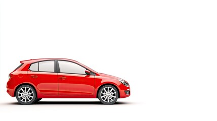 Fototapeta premium Sleek Red Hatchback Car on White Background