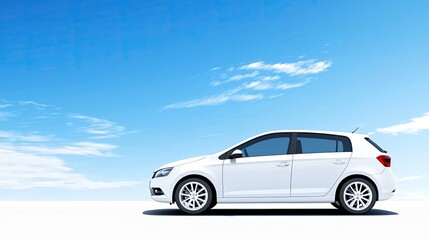 Sleek White Car Against a Clear Blue Sky