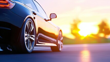 Elegant Black Car at Sunset