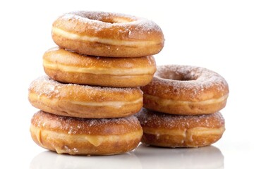 Cinnamon donuts with glaze on white background