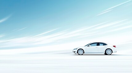 Obraz premium Sleek White Car on Snowy Landscape