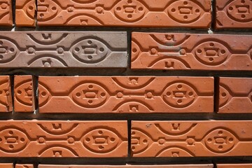 Close-up of a textured orange brick wall with a distinct pattern