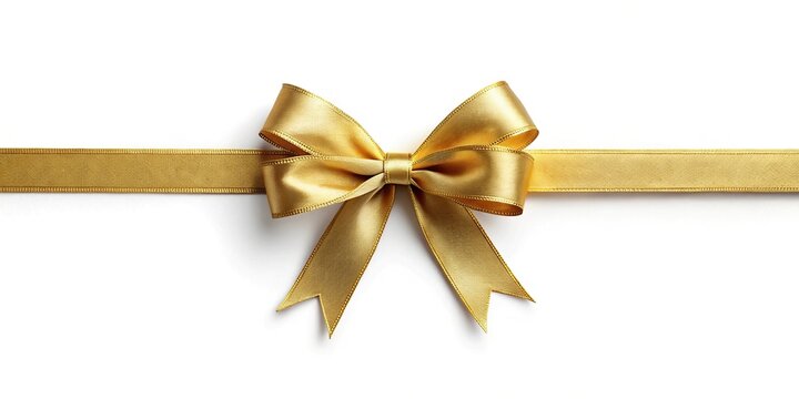 Clean and elegant white background with a gold ribbon knot