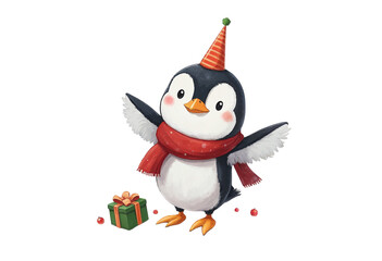 penguin with santa claus hat