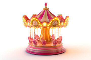 Fototapeta premium Carnival Carousel with intricately decorated horses Isolated on White Background. Colorful Carnival swing ride 3D Render 