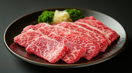 Fototapeta premium Photograph of the most expensive beef, placed on an elegant plate