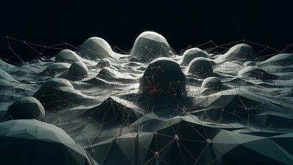 Abstract polygonal space low poly dark background with connecting dots and lines. Connection structure. 3d rendering