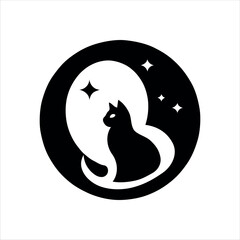 Cat silhouette logo icon Illustrator black and white