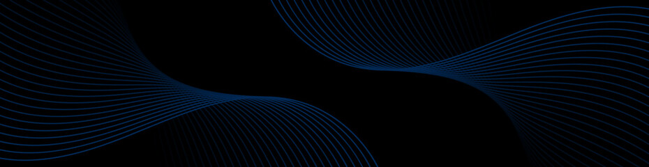 Abstract background with lines and waves. Web banner size. Element for design. Vector background for brochure, booklet, flyer, poster. Black and blue gradient