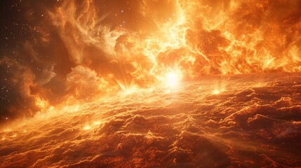 Fiery Inferno Dramatic Surface of a Sun with Prominences, Solar Flares, and Energy Bursts