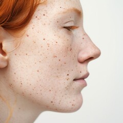 Freckle adult woman skin.