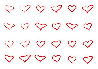 Hand-Drawn Red Heart Outlines with Organic, Expressive Brush Strokes and Unique Variations