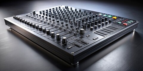 Close-up of a sleek and modern high-tech DJ mixer board , technology, electronic, music, sound, mixing, equipment