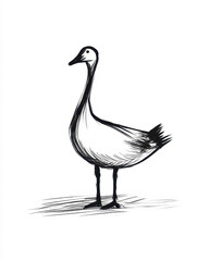Fototapeta premium Minimalistic stick figure drawing of a goose in black ink, showcasing a simple and artistic representation of the bird.