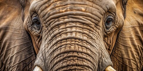 A close-up photo showing the textured skin and long trunk of an elephant, wildlife, animal, safari, mammal, nature