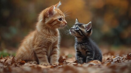 Cute moments of kittens and puppies. Featuring interaction and play. Highlighting adorable pet interactions. Ideal for pet lovers. Detailed view of kittens and puppies cuddling and exploring