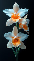 Obraz premium A delicate close-up of a blooming cattleya orchid in a spring garden, showcasing the beauty of nature with its bright petals .