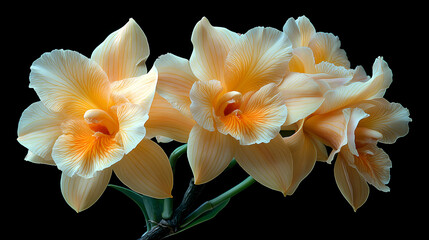 Fototapeta premium A delicate close-up of a blooming cattleya orchid in a spring garden, showcasing the beauty of nature with its bright petals .