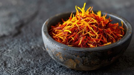 Fototapeta premium Saffron Yellow: This rich, warm hue mirrors the expensive spice saffron, adding a sense of culinary sophistication, often seen in high-end restaurants. 