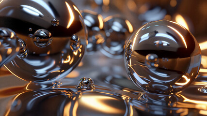 Reflective metallic spheres in a surreal, dreamlike environment with soft lighting