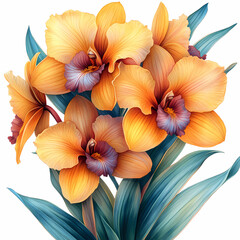 Fototapeta premium A delicate close-up of a blooming cattleya orchid in a spring garden, showcasing the beauty of nature with its bright petals .