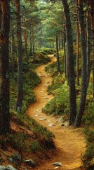 Fototapeta premium Winding Pathway Through Pine Forest