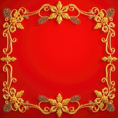 Christmas frame, christmas background with fir branches and balls, Festive Christmas Frame with Pine Branches and Baubles on Red Background