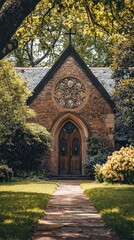 Obraz premium Stunning Antique Church with Stained Glass Windows