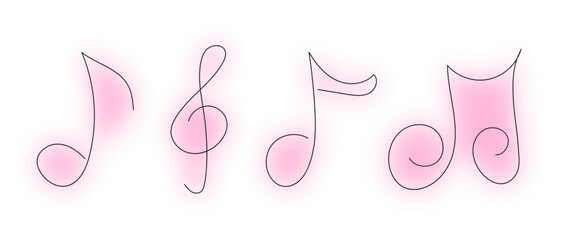 Cute Hand Drawn Musical Notes Pink Blur. Music Tone Illustration