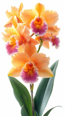 Obraz premium A delicate close-up of a blooming cattleya orchid in a spring garden, showcasing the beauty of nature with its bright petals .