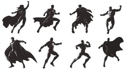 Dynamic Superhero Silhouettes in Action Poses