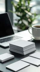 Fototapeta premium Stacks of Blank Business Cards on a Modern Desk