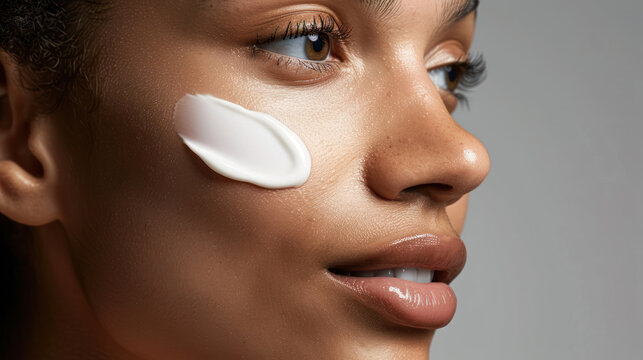 Close-up of stretch mark cream being applied to the skin, with visible results of smoother, hydrated skin