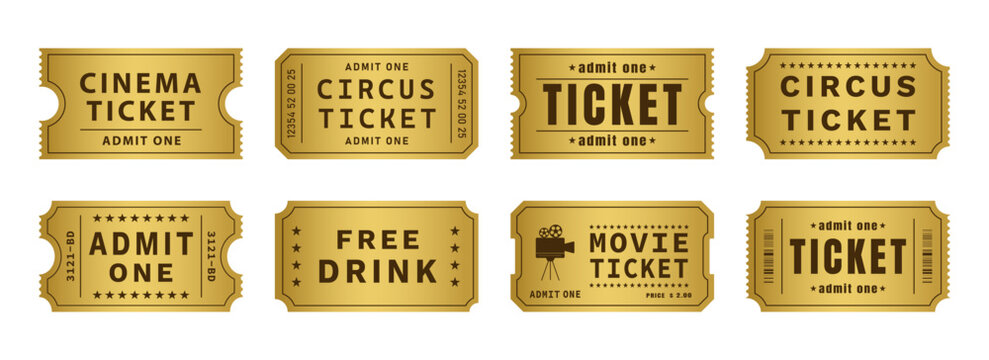 Vector set of golden ticket template. Invite ticket .Vector illustration.