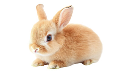 Obraz premium A cute fluffy rabbit sits quietly on a transparent background, showcasing its soft fur and inquisitive expression in a playful pose.