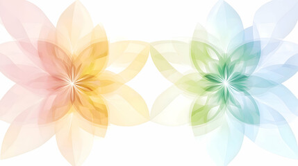Obraz premium An abstract flower background with geometric shapes like petals and leaves in soft pastel tones, arranged symmetrically over a soft gradient